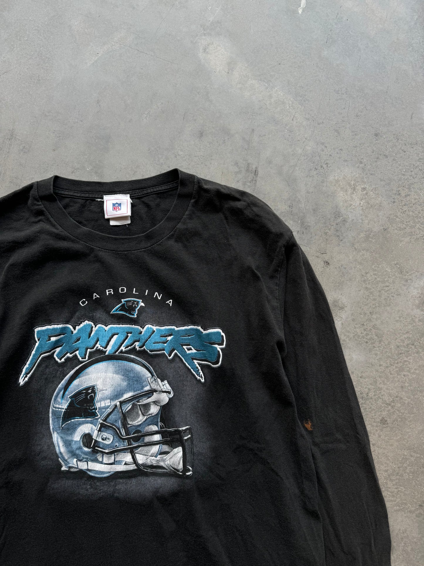 00’s Carolina Panthers Vintage Reflective Helmet NFL Longsleeve Tee (Large)