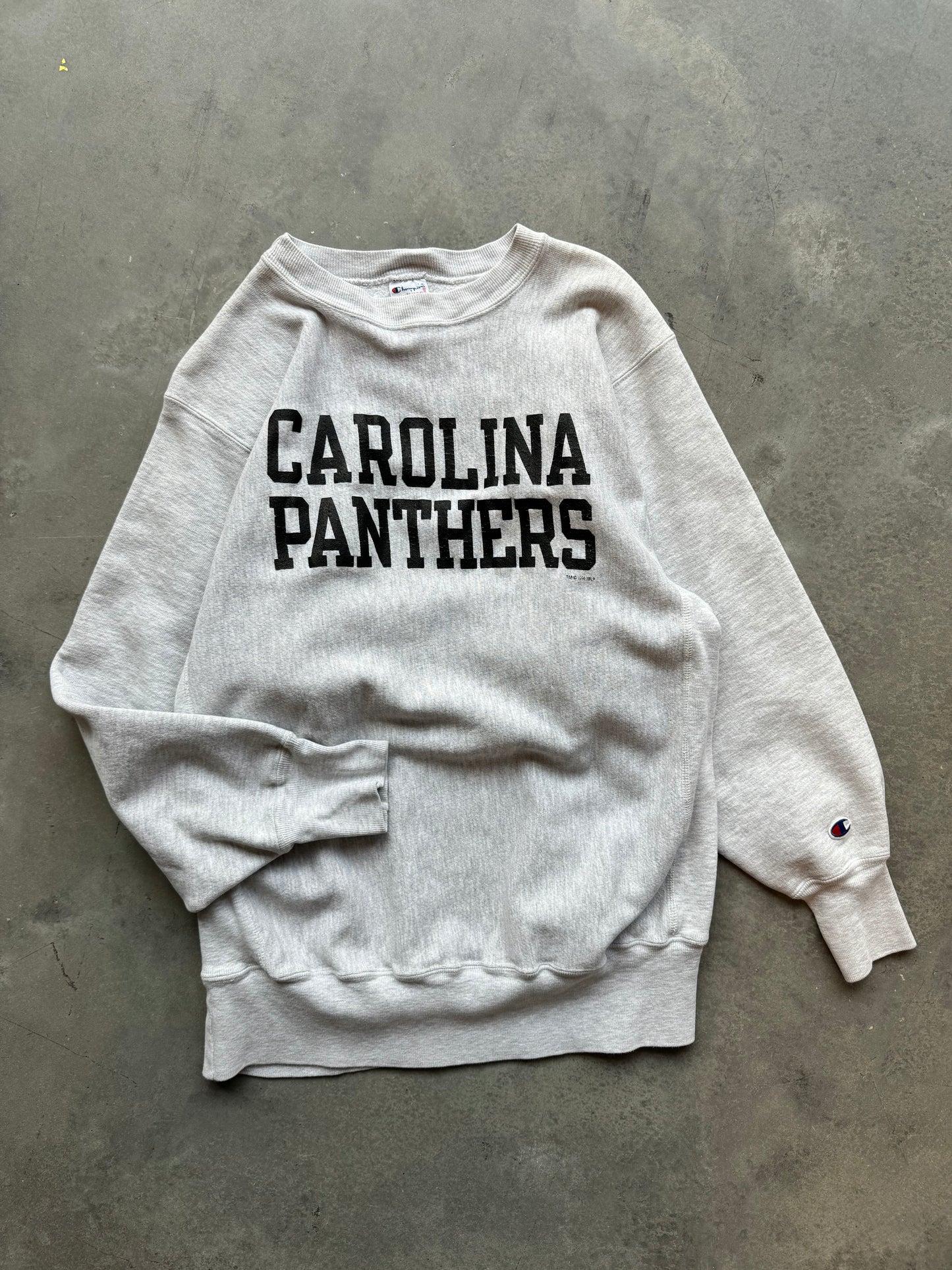 1994 Carolina Panthers Vintage Champion Reverse Weave Heavyweight Spellout NFL Crewneck (Large)