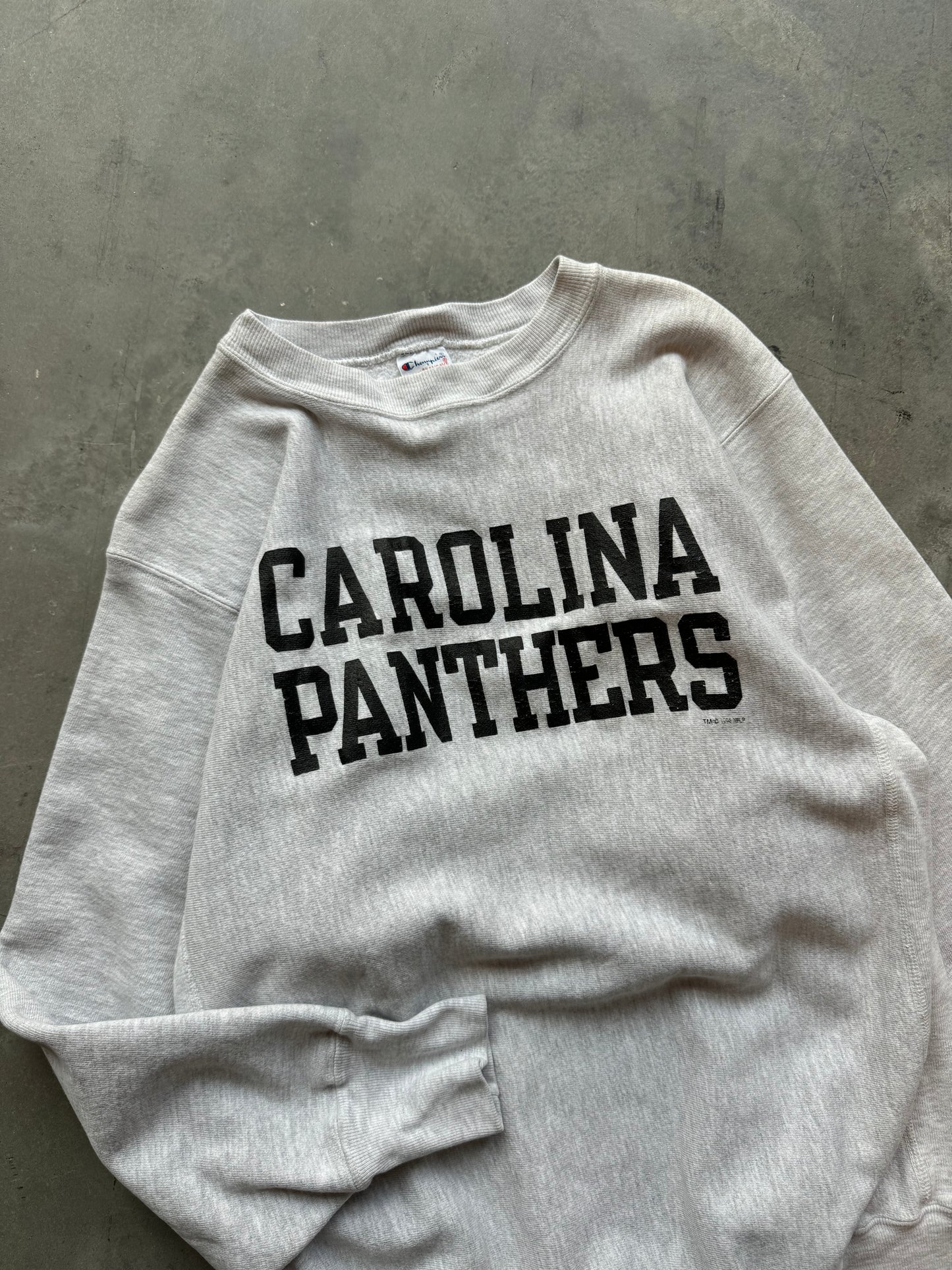 1994 Carolina Panthers Vintage Champion Reverse Weave Heavyweight Spellout NFL Crewneck (Large)