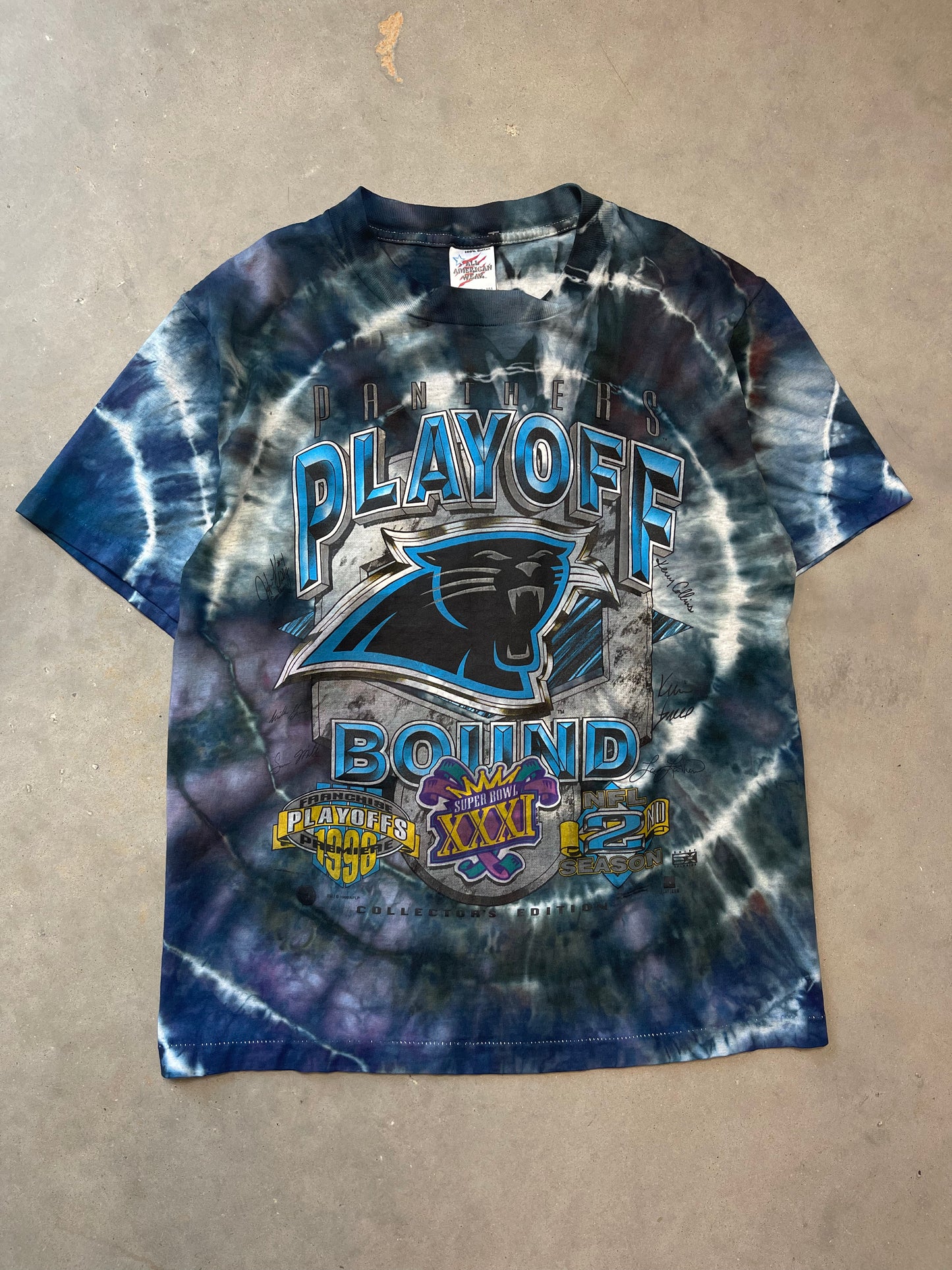 1996 Carolina Panthers “Playoff Bound” Vintage Custom Tie Dyed NFL Tee (Medium)