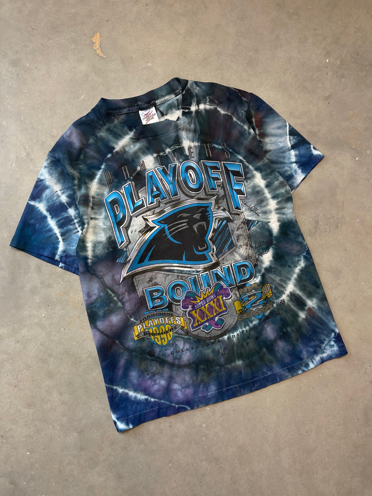 1996 Carolina Panthers “Playoff Bound” Vintage Custom Tie Dyed NFL Tee (Medium)