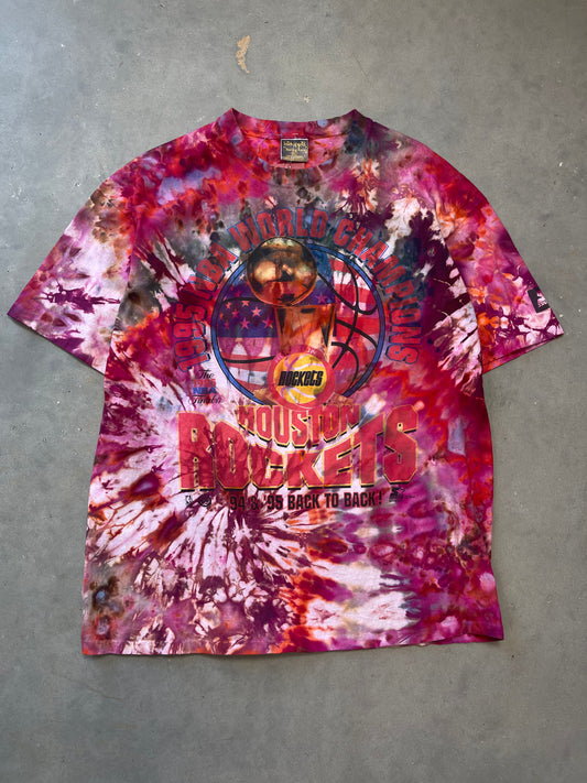1995 Houston Rockets Back to Back NBA Finals Champions Vintage Custom Tie Dyed Tee (Large)
