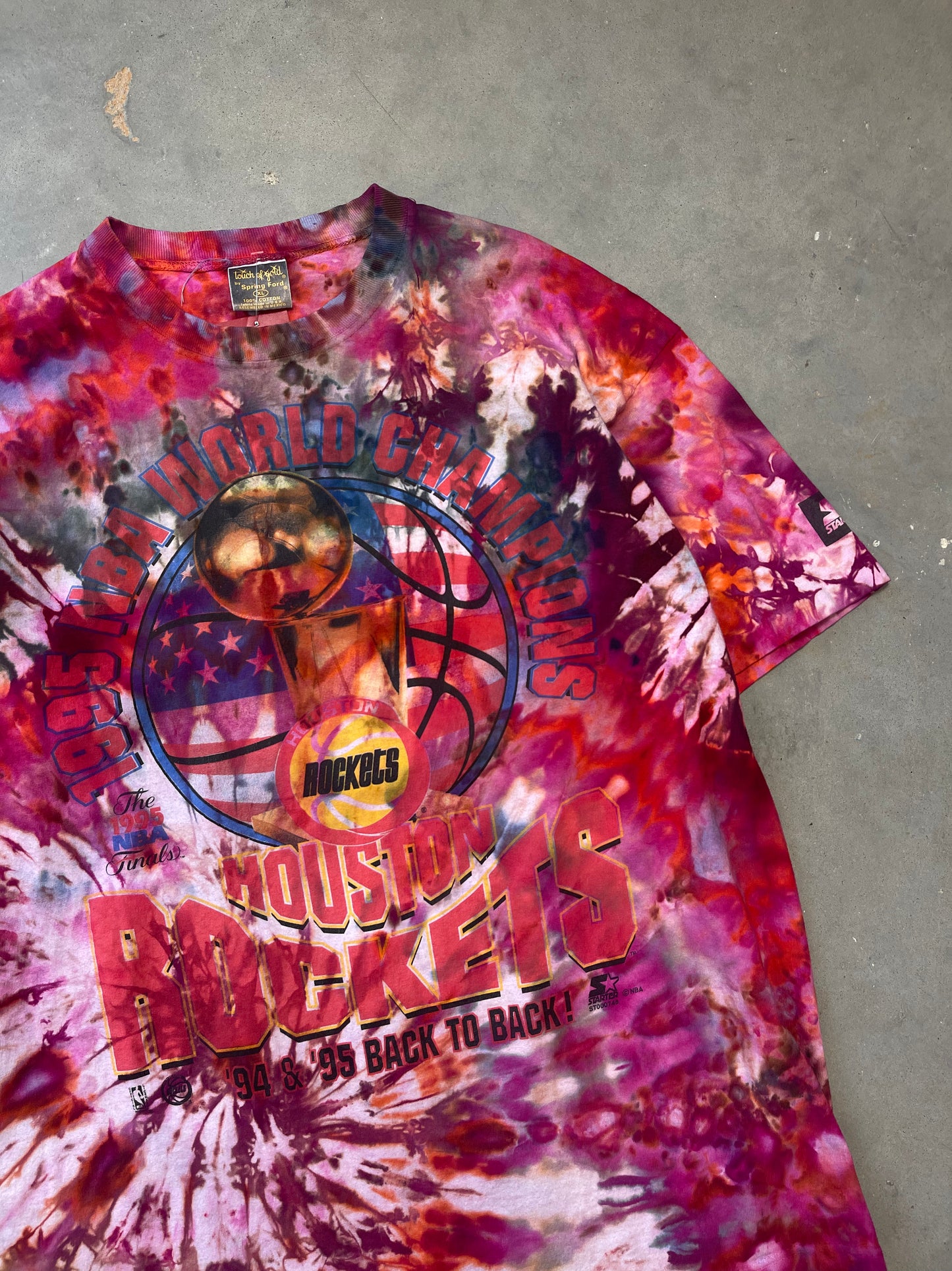 1995 Houston Rockets Back to Back NBA Finals Champions Vintage Custom Tie Dyed Tee (Large)