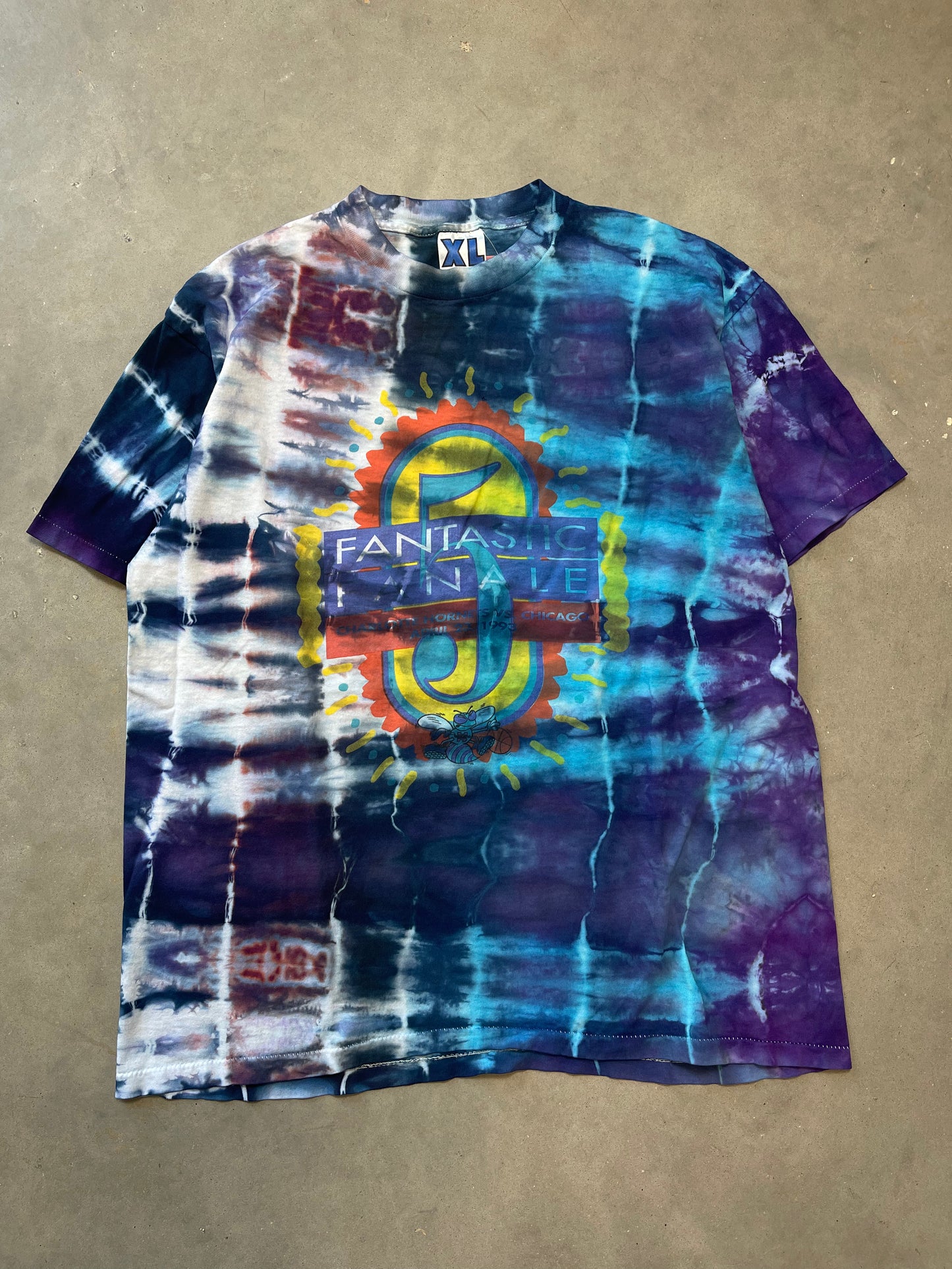 1993 Charlotte Hornets Vintage Custom Tie Dyed NBA Tee (XL)