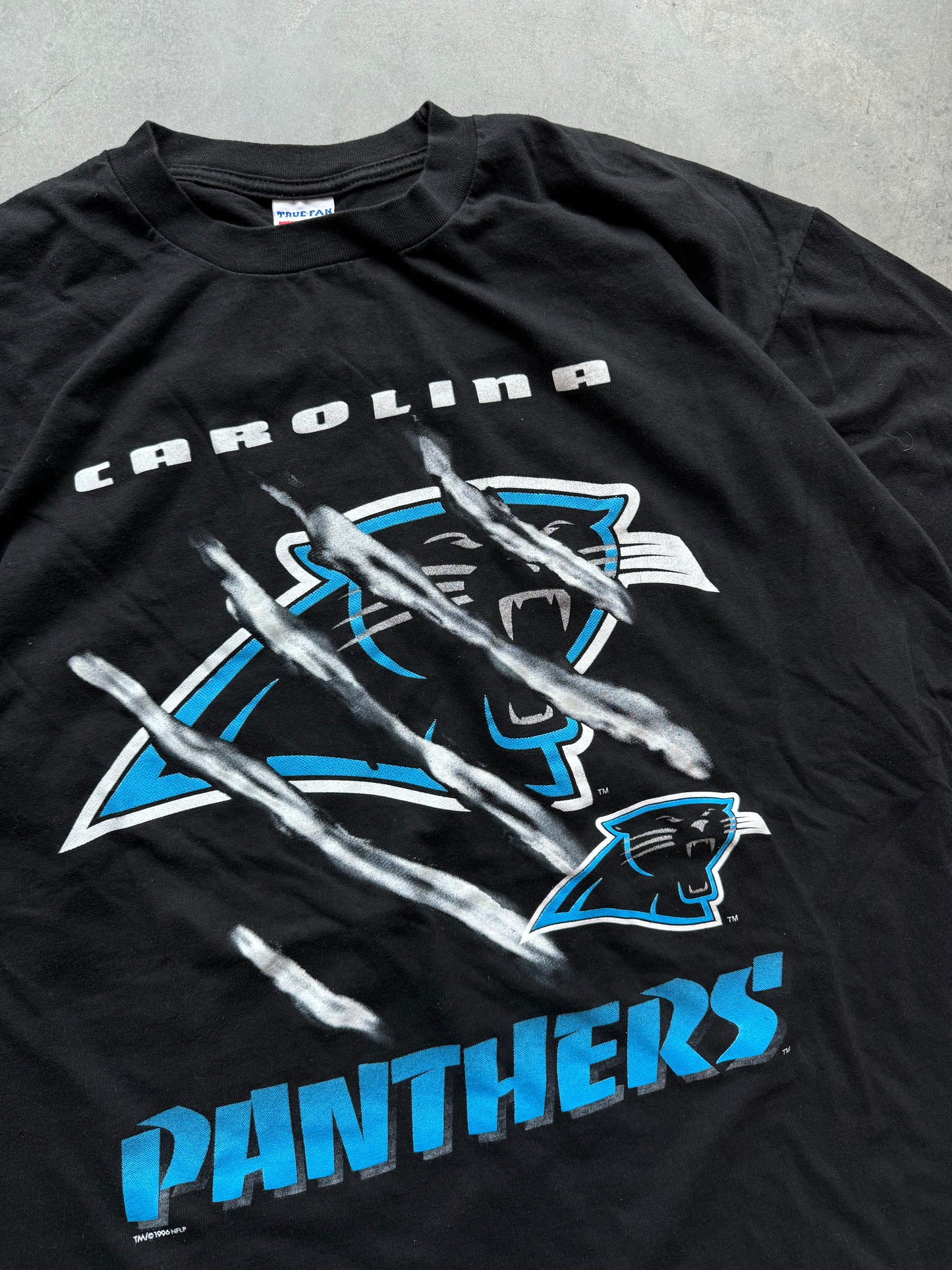 1996 Carolina Panthers Vintage Chrome Cat Scratch NFL Tee (XL)