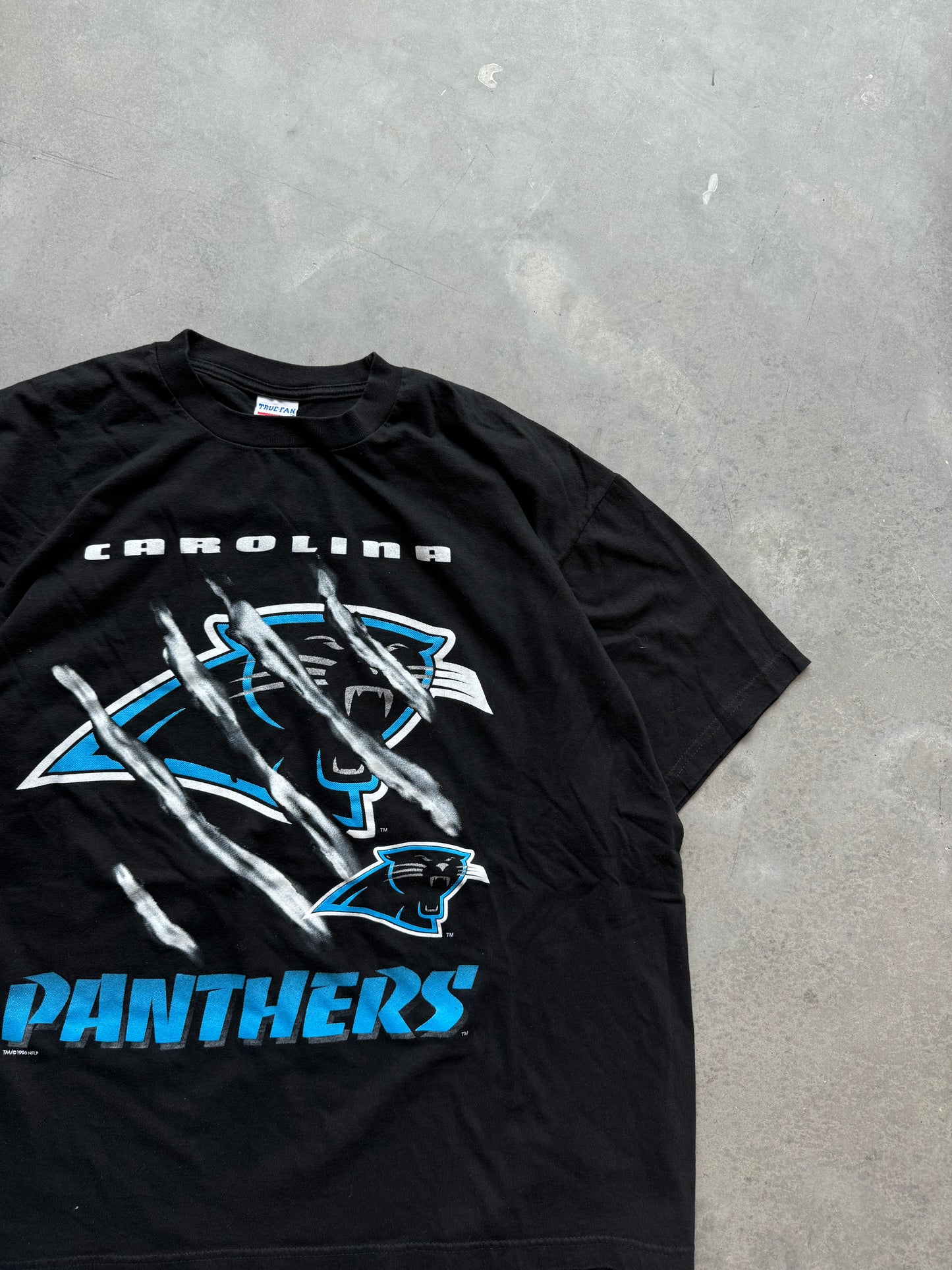 1996 Carolina Panthers Vintage Chrome Cat Scratch NFL Tee (XL)