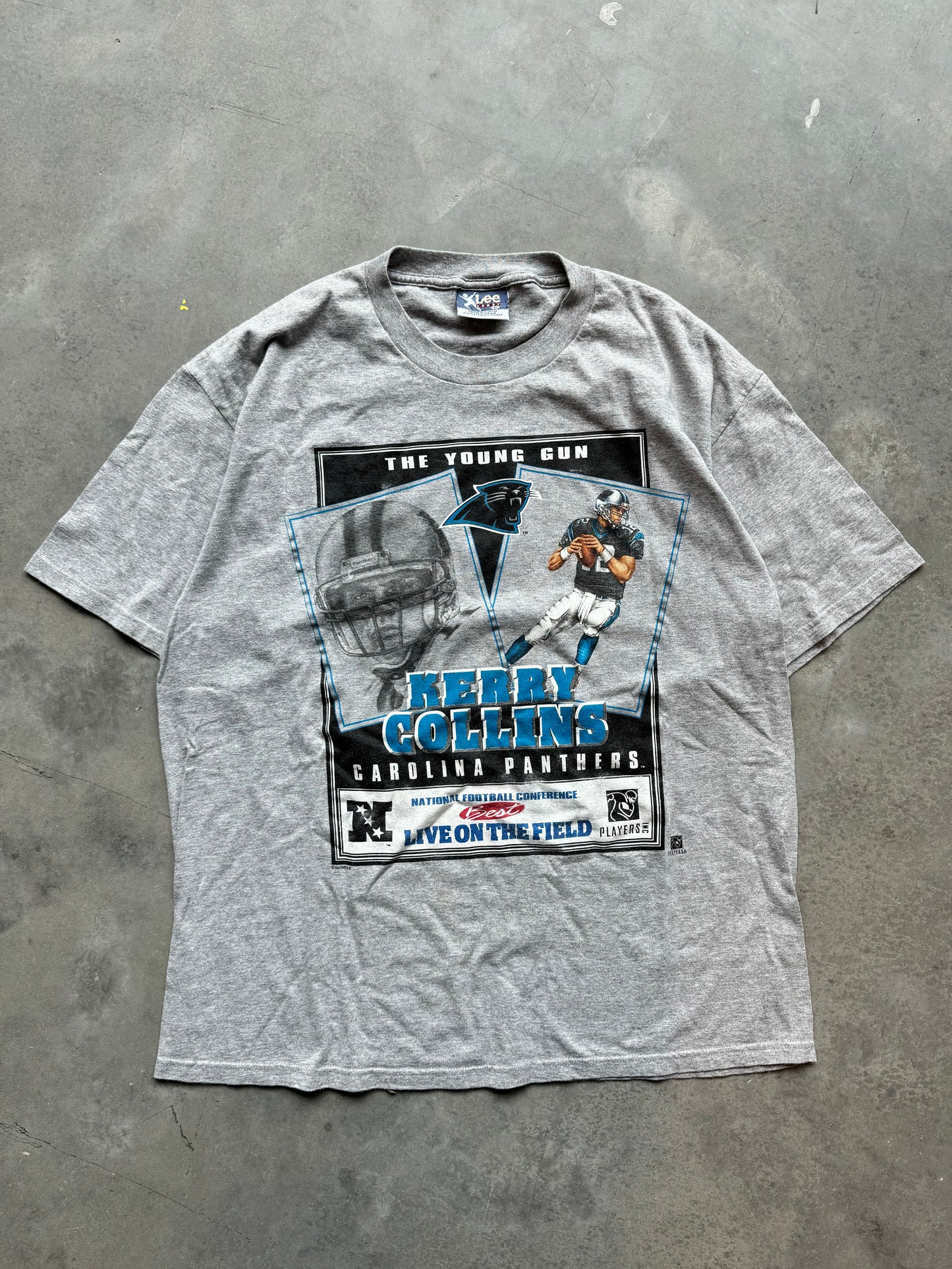 1996 Carolina Panthers Kerry Collins Vintage Nutmeg Mills QB Club Caricature Tee (XL)