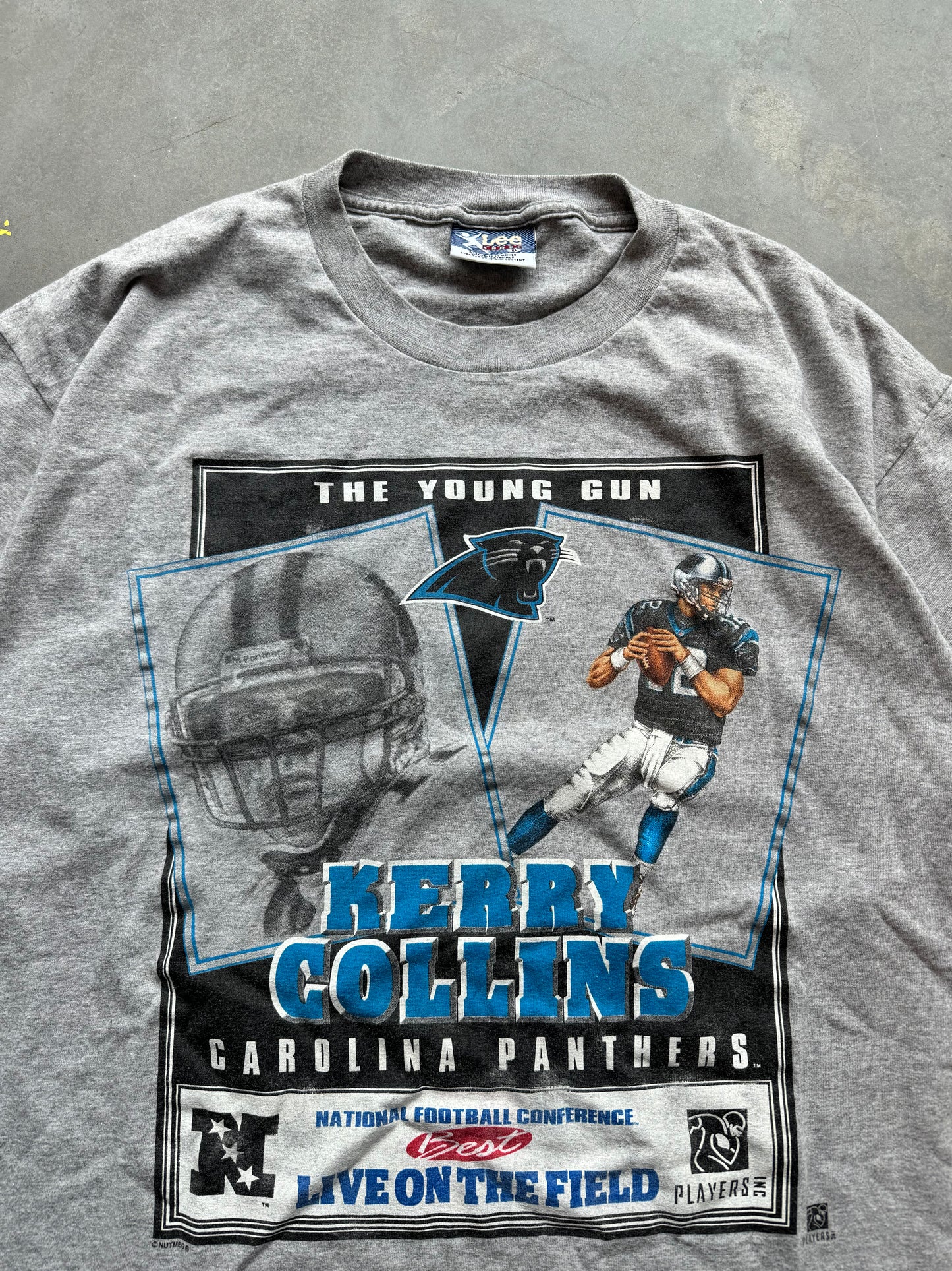 1996 Carolina Panthers Kerry Collins Vintage Nutmeg Mills QB Club Caricature Tee (XL)