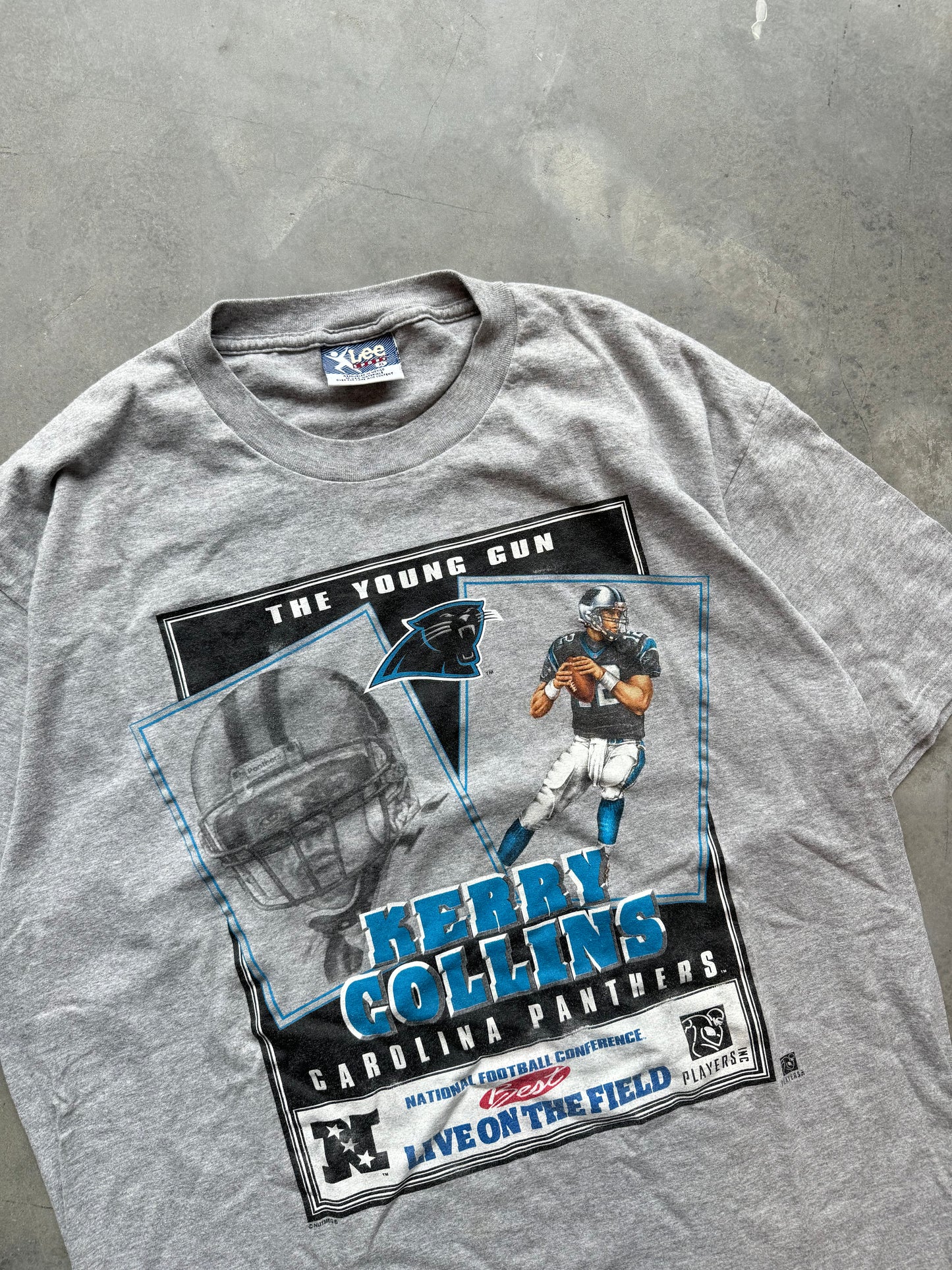 1996 Carolina Panthers Kerry Collins Vintage Nutmeg Mills QB Club Caricature Tee (XL)