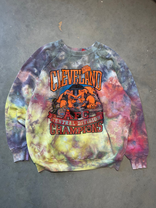 1989 Cleveland Browns Vintage AFC Central Champions Custom Tie Dyed Crewneck (Large)