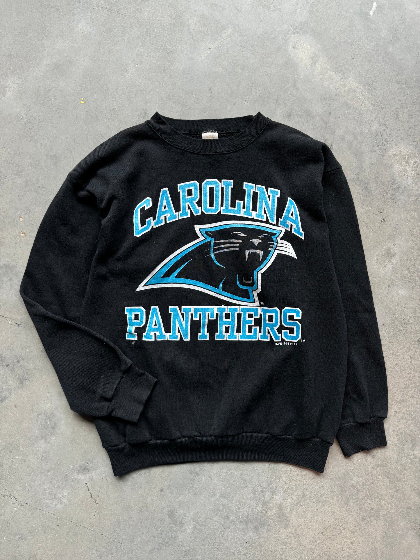 1993 Carolina Panthers Vintage Block Letter Spellout NFL Crewneck (Large)