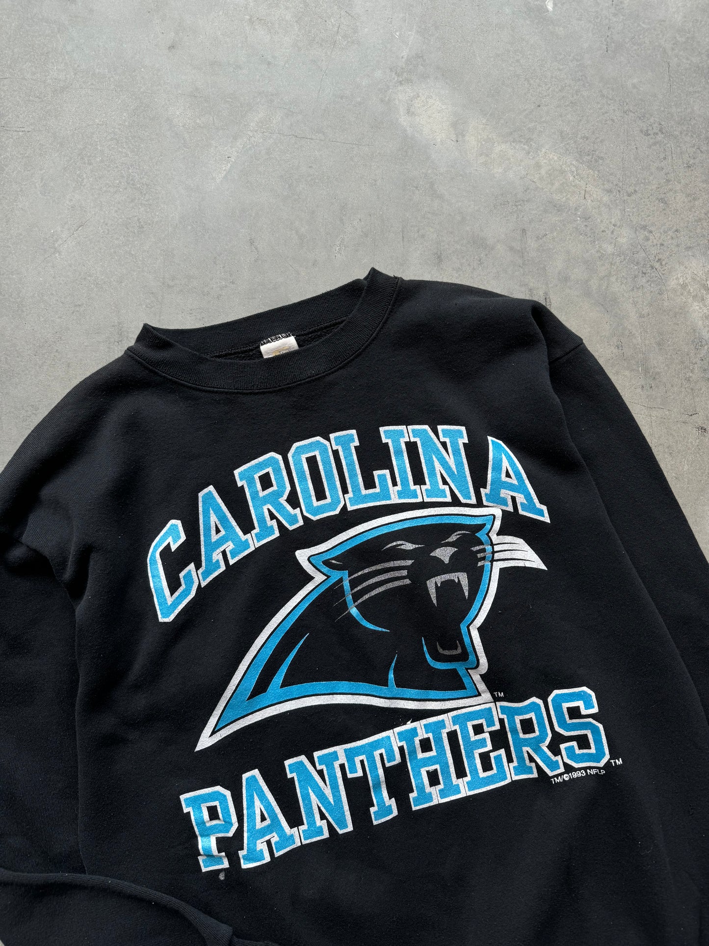 1993 Carolina Panthers Vintage Block Letter Spellout NFL Crewneck (Large)