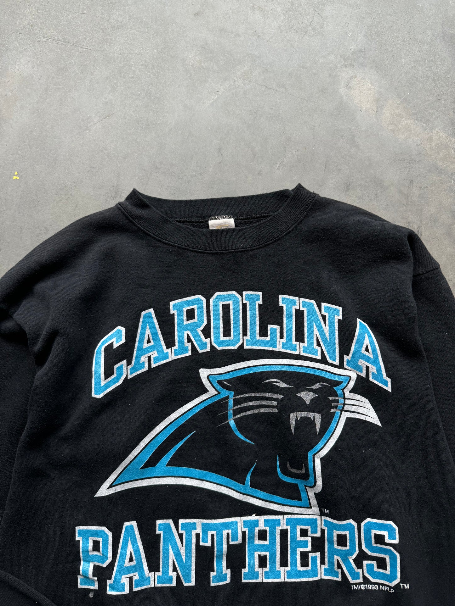 1993 Carolina Panthers Vintage Block Letter Spellout NFL Crewneck (Large)