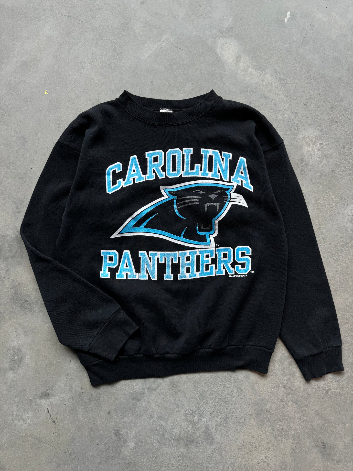 1993 Carolina Panthers Vintage Block Letter Spellout NFL Crewneck (Large)