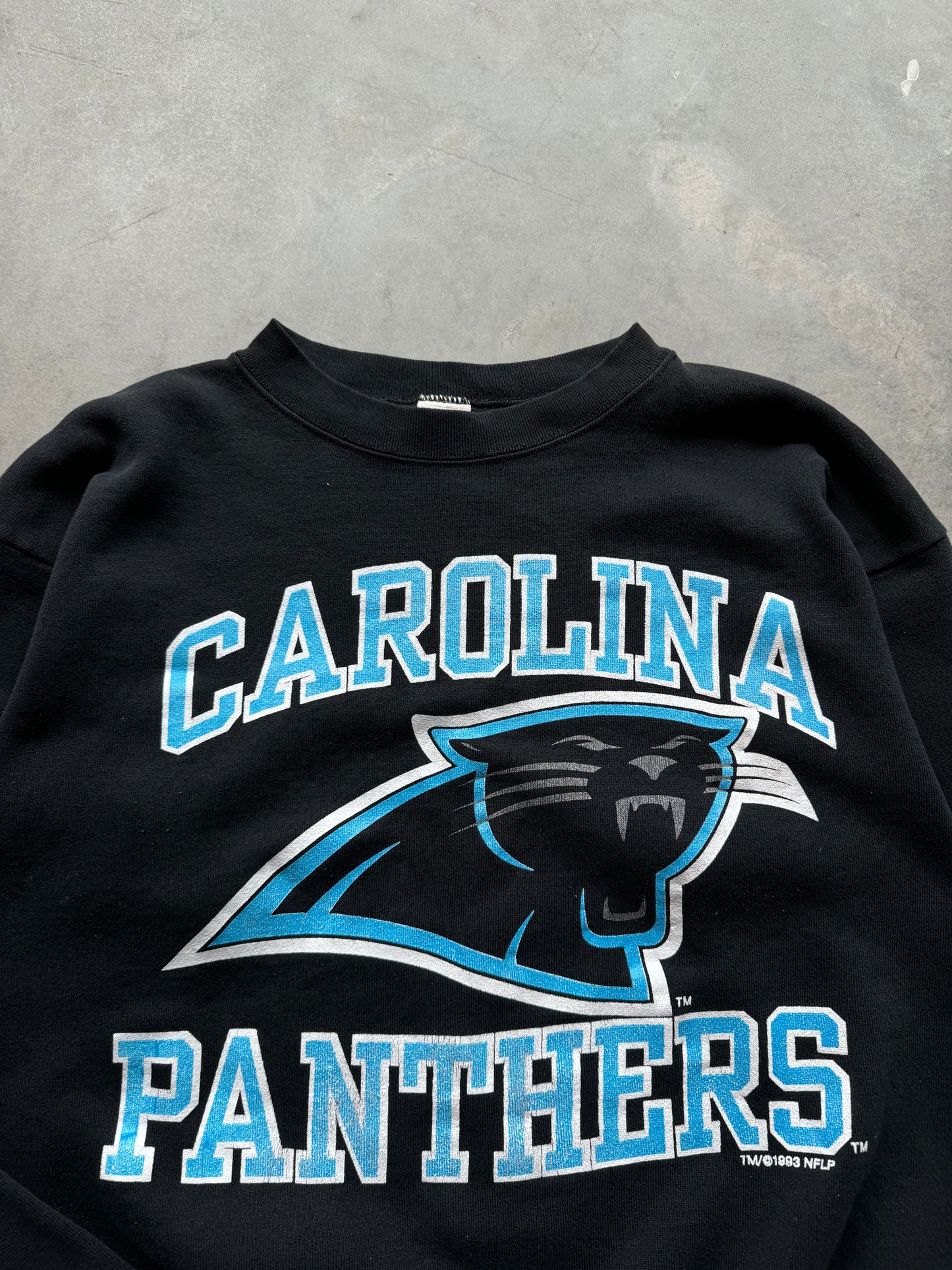 1993 Carolina Panthers Vintage Block Letter Spellout NFL Crewneck (Large)