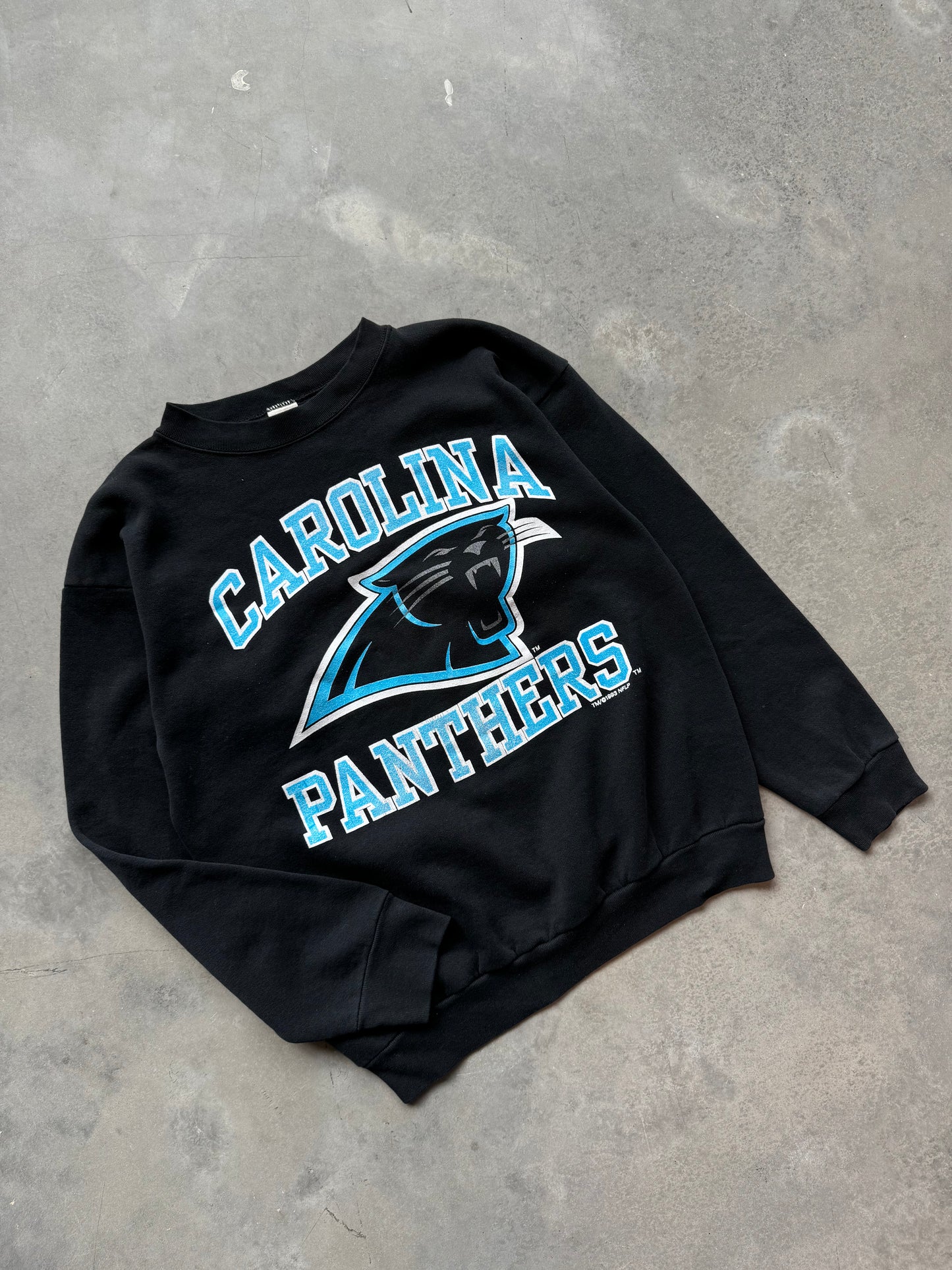 1993 Carolina Panthers Vintage Block Letter Spellout NFL Crewneck (Large)