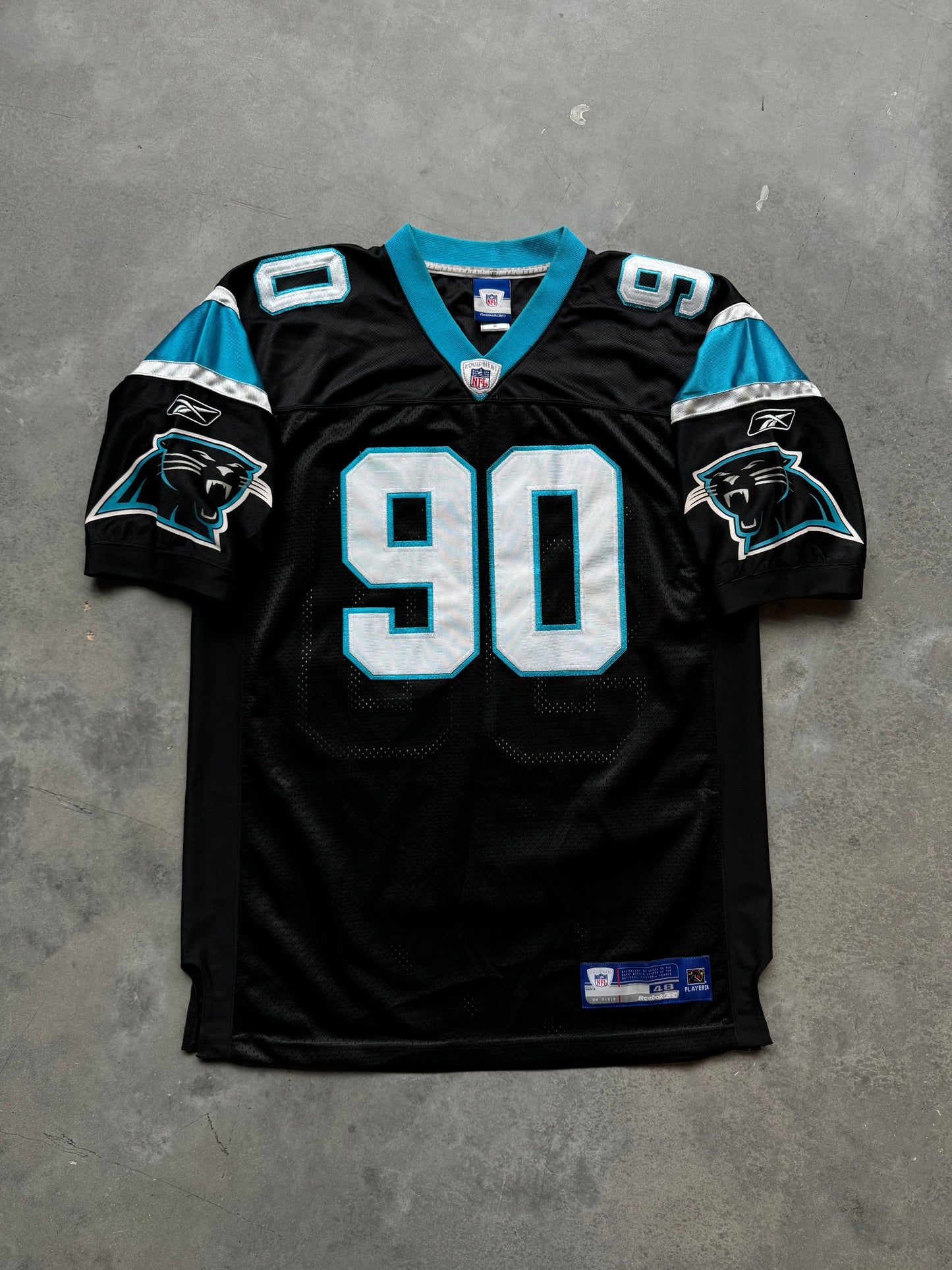 00’s Carolina Panthers Julius Peppers Vintage Reebok Stitched On Field Authentic NFL Jersey (48/XL)