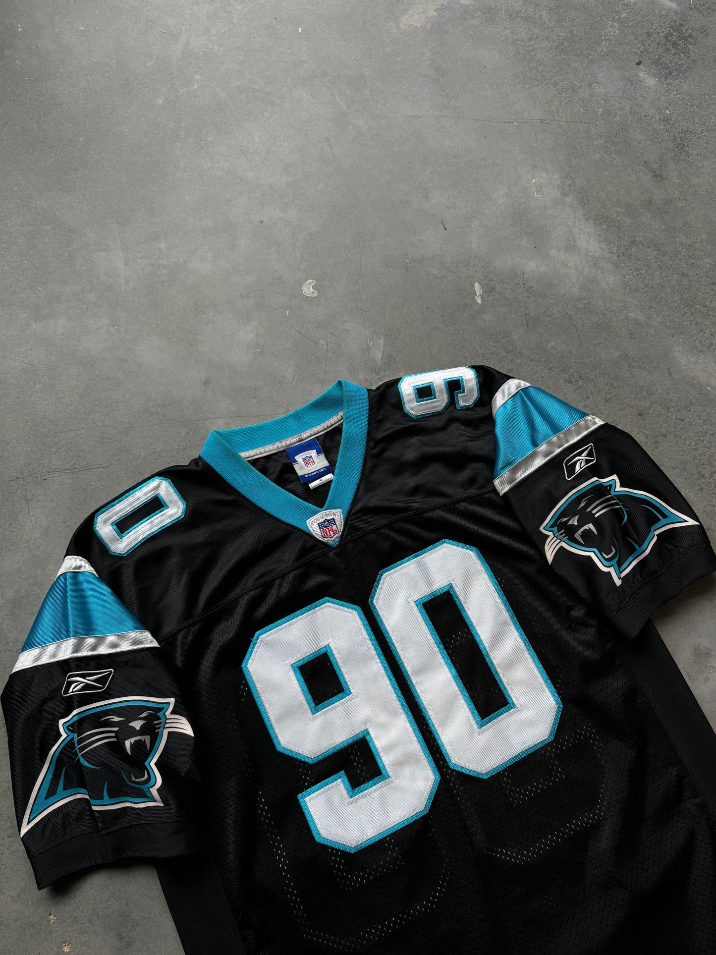 00’s Carolina Panthers Julius Peppers Vintage Reebok Stitched On Field Authentic NFL Jersey (48/XL)