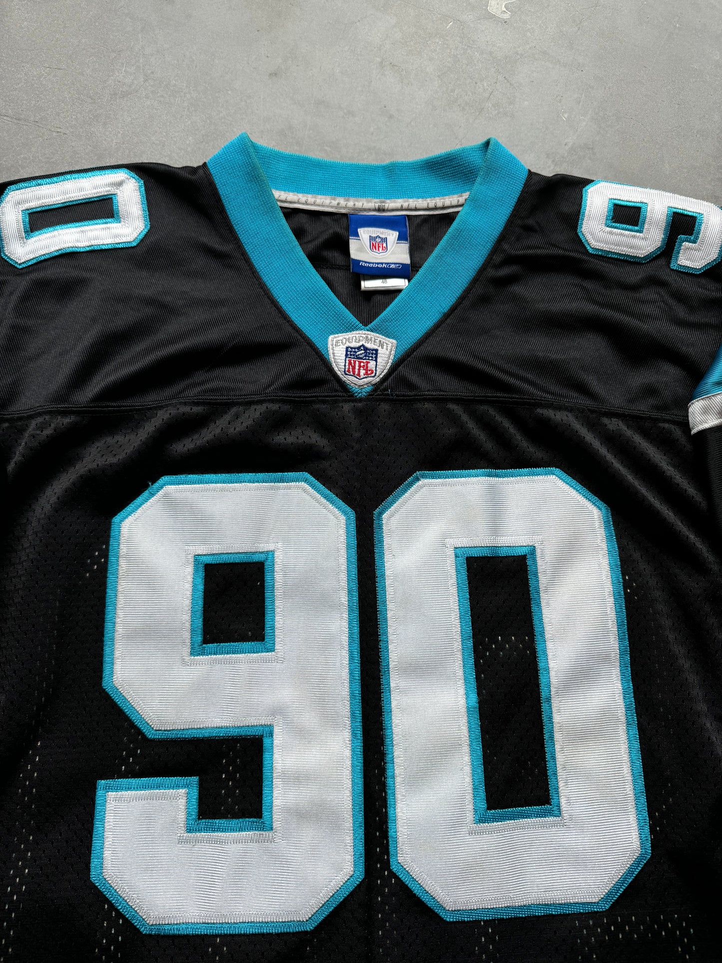 00’s Carolina Panthers Julius Peppers Vintage Reebok Stitched On Field Authentic NFL Jersey (48/XL)