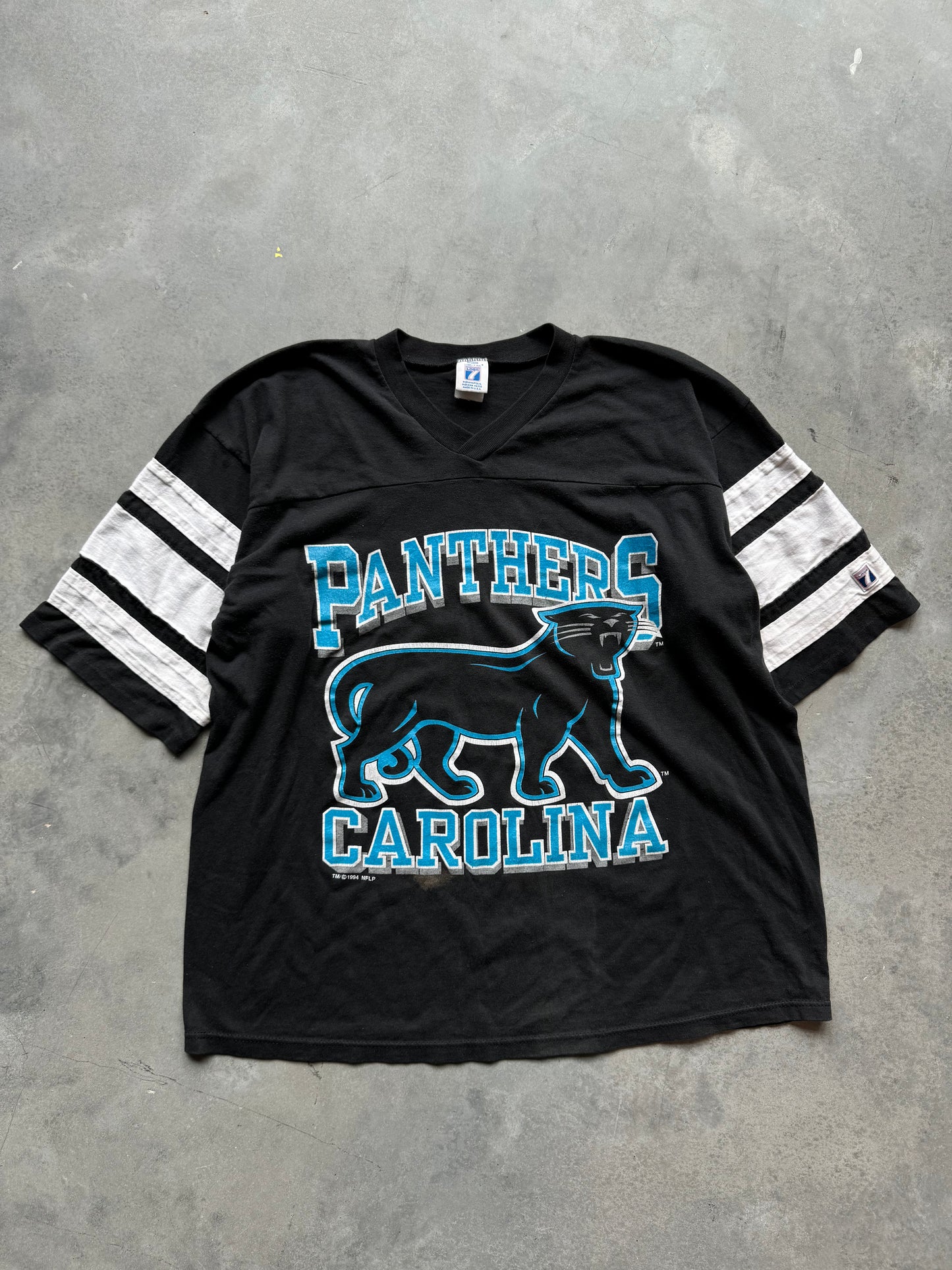 1994 Carolina Panthers Vintage Logo 7 Striped NFL Alternate Full Cat Logo Tee (Large)