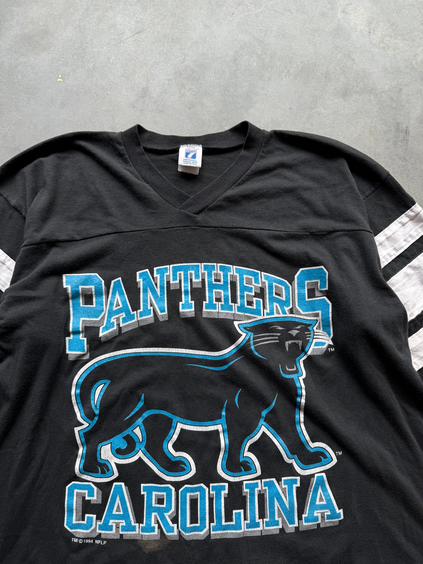 1994 Carolina Panthers Vintage Logo 7 Striped NFL Alternate Full Cat Logo Tee (Large)