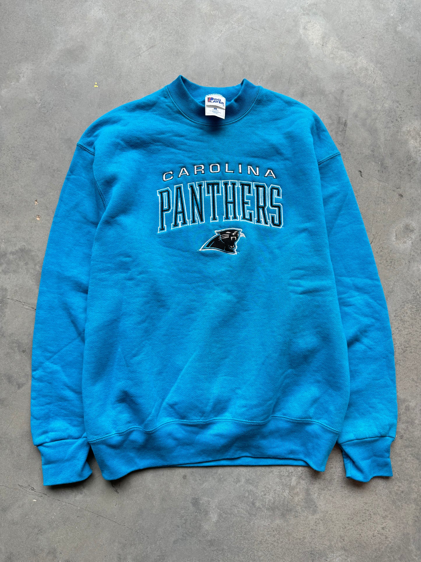 90’s Carolina Panthers Vintage Pro Player Electric Blue Embroidered NFL Crewneck - Deadstock (Large)