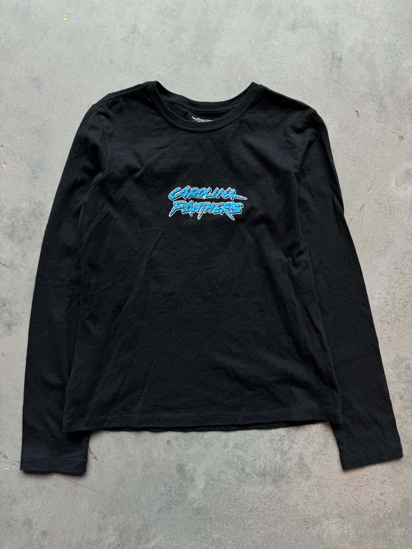 00’s Carolina Panthers Vintage Reebok Bedazzled Style Women’s NFL Longsleeve Tee (Women’s Large)