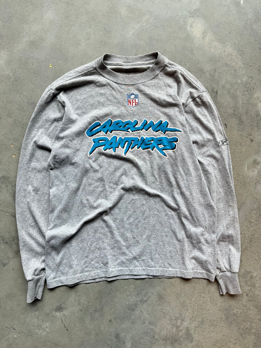 00’s Carolina Panthers Vintage Cat Scratch Font Reebok Longsleeve Tee (Small)