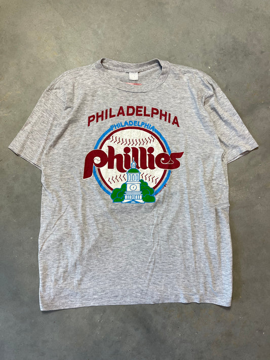 1989 Philadelphia Phillies Vintage Maroon Logo MLB Baseball Tee (XL)