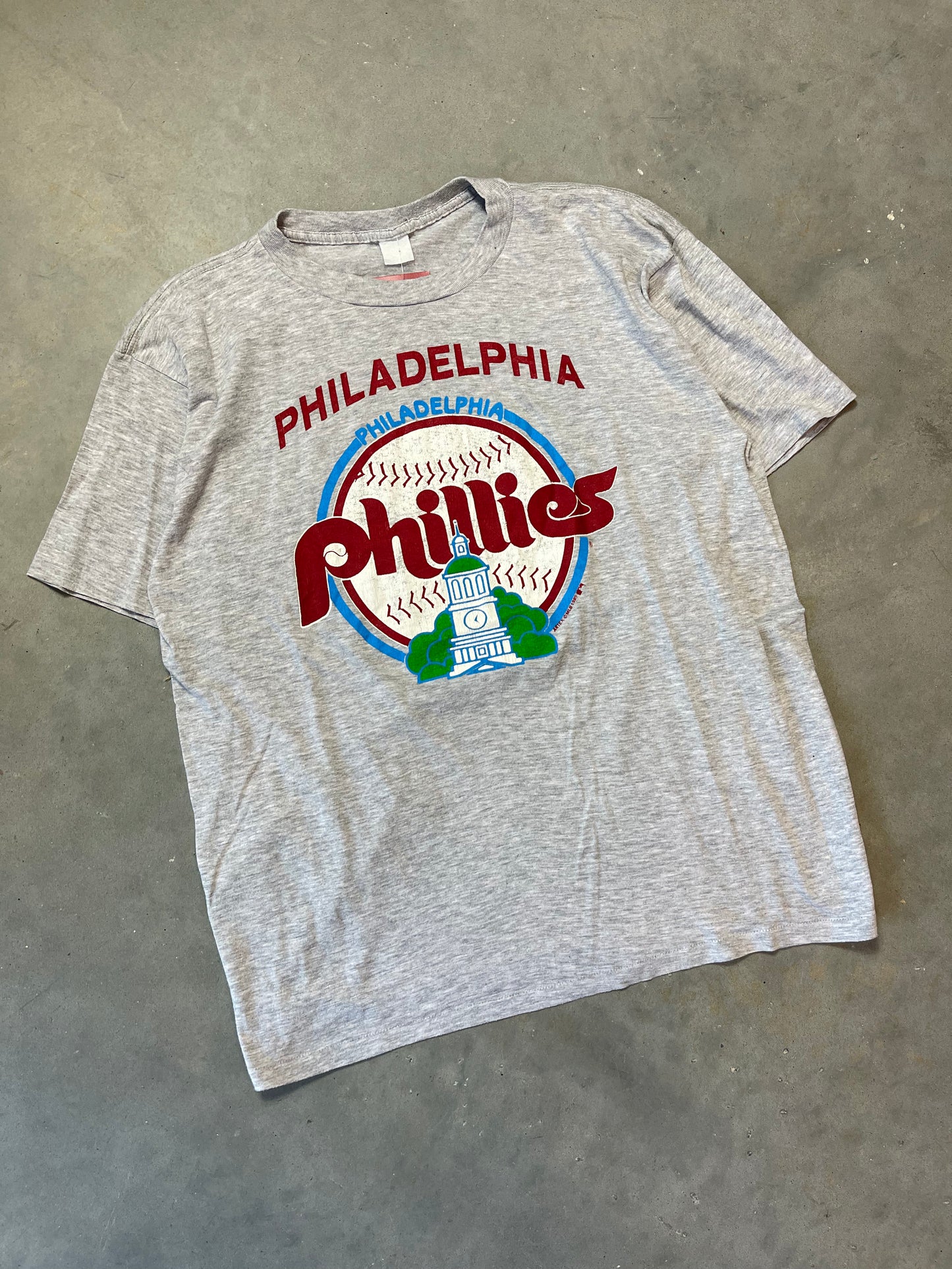 1989 Philadelphia Phillies Vintage Maroon Logo MLB Baseball Tee (XL)