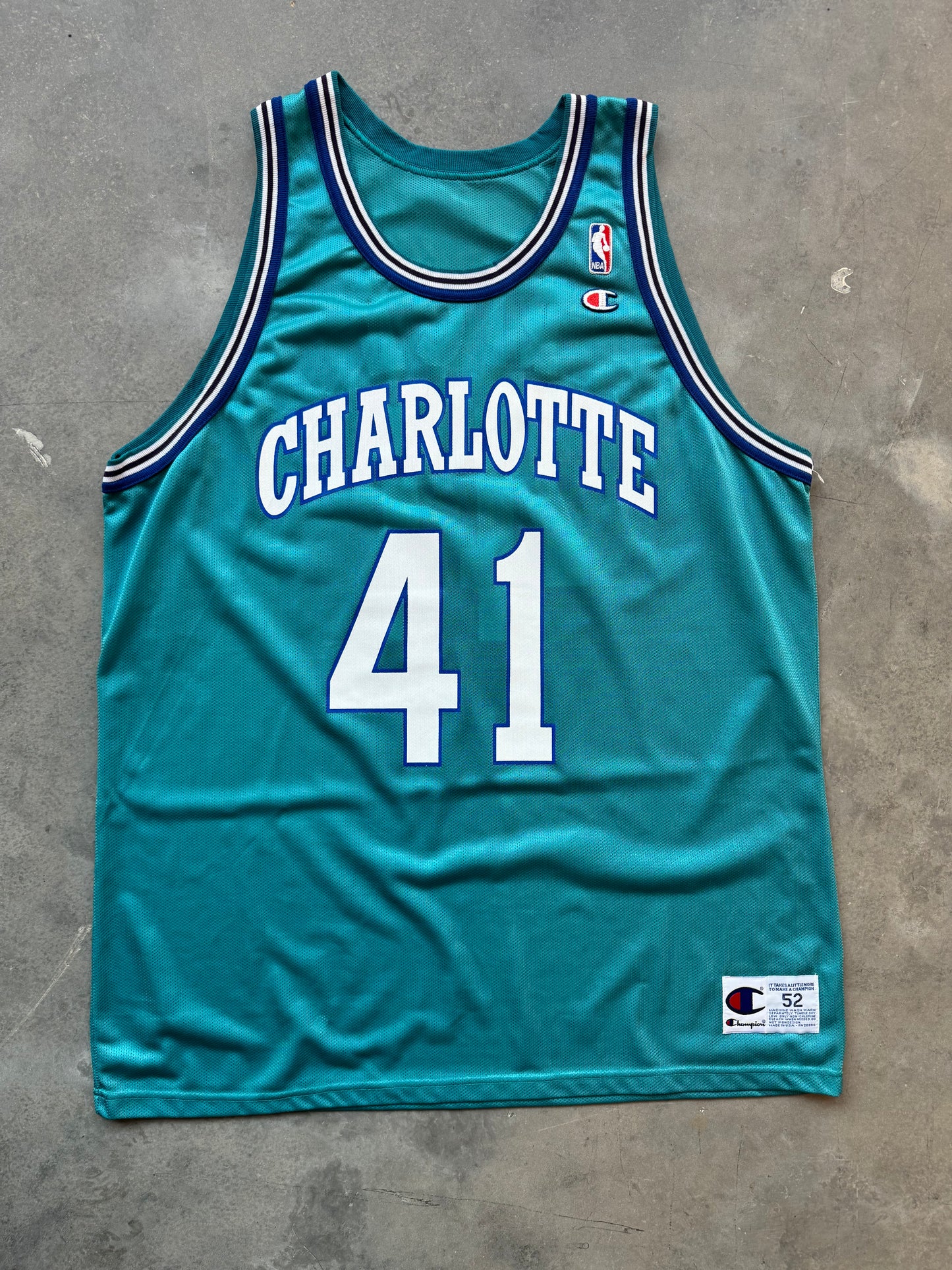 1995/1996 Charlotte Hornets Glen Rice Vintage Teal Champion NBA Jersey - Deadstock & Signed (52/XXL)