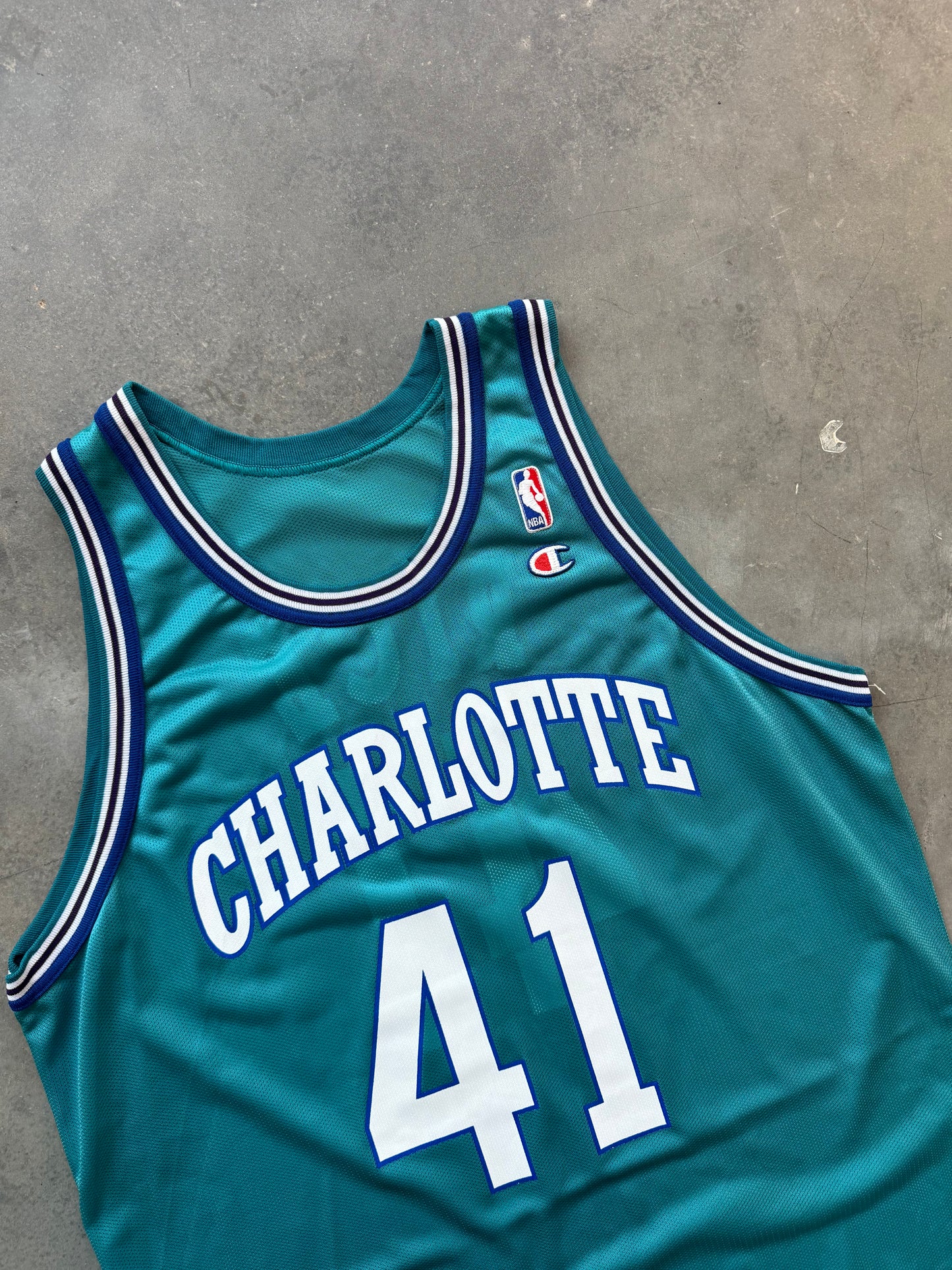 1995/1996 Charlotte Hornets Glen Rice Vintage Teal Champion NBA Jersey - Deadstock & Signed (52/XXL)