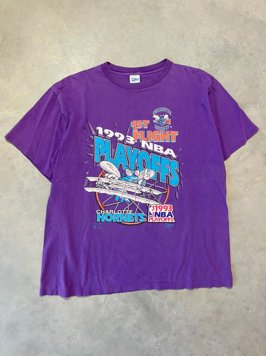 1993 Charlotte Hornets 1st Flight NBA Playoffs Vintage Faded Purple Tee (XL)