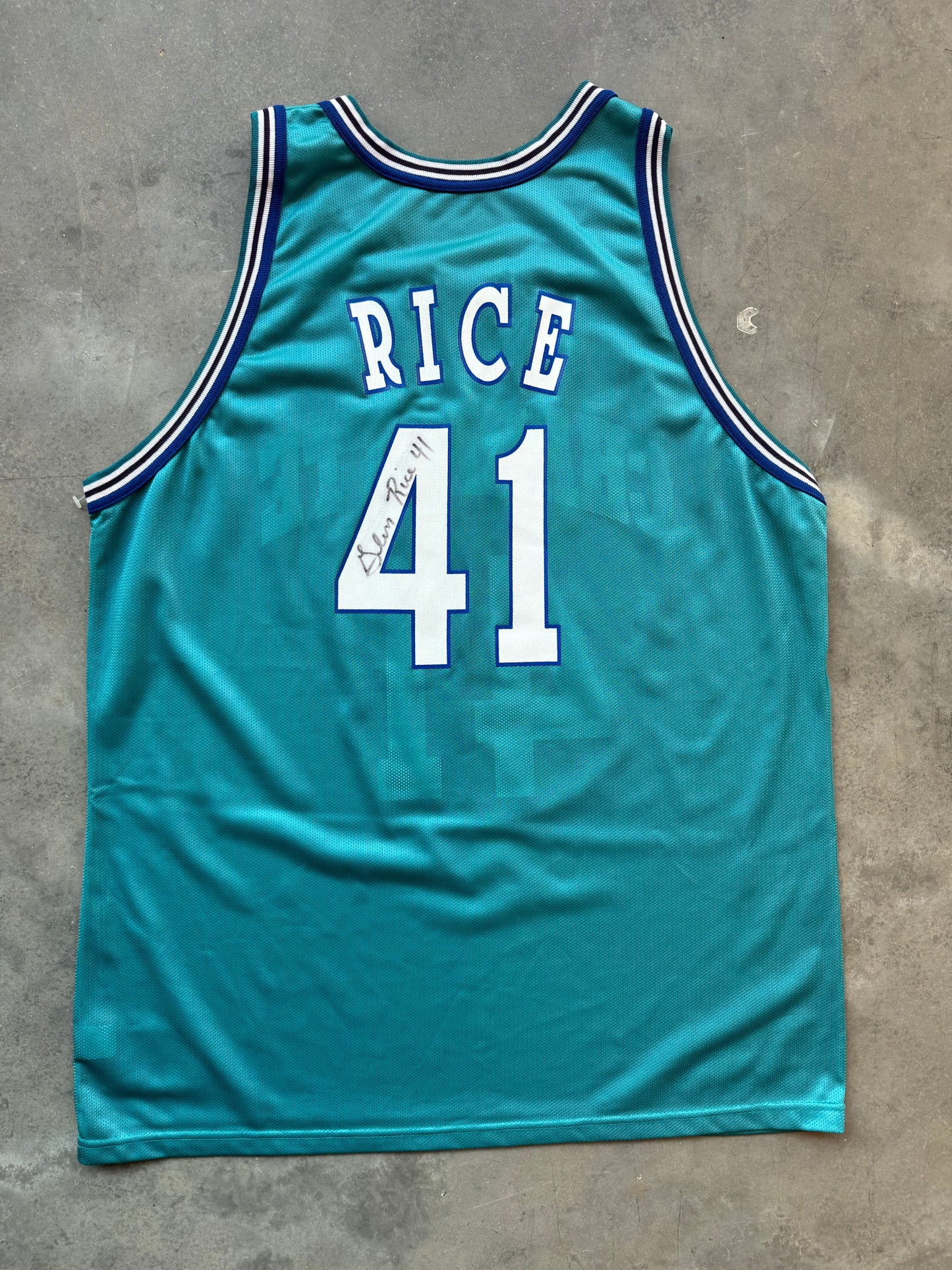 1995/1996 Charlotte Hornets Glen Rice Vintage Teal Champion NBA Jersey - Deadstock & Signed (52/XXL)