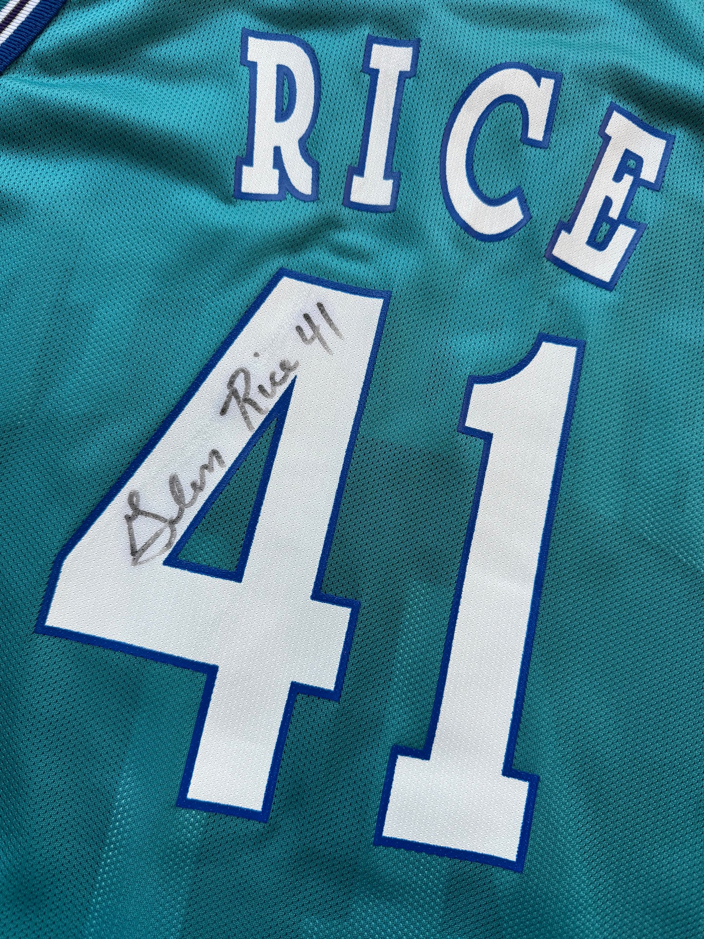 1995/1996 Charlotte Hornets Glen Rice Vintage Teal Champion NBA Jersey - Deadstock & Signed (52/XXL)