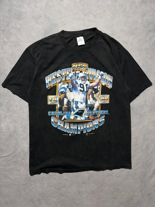 1996 Carolina Panthers NFC Western Division Champions Vintage Kevin Greene Chrome Lettering NFL Tee (Large)