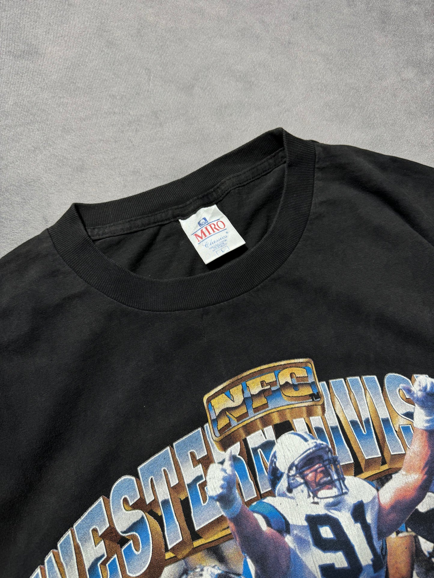 1996 Carolina Panthers NFC Western Division Champions Vintage Kevin Greene Chrome Lettering NFL Tee (Large)