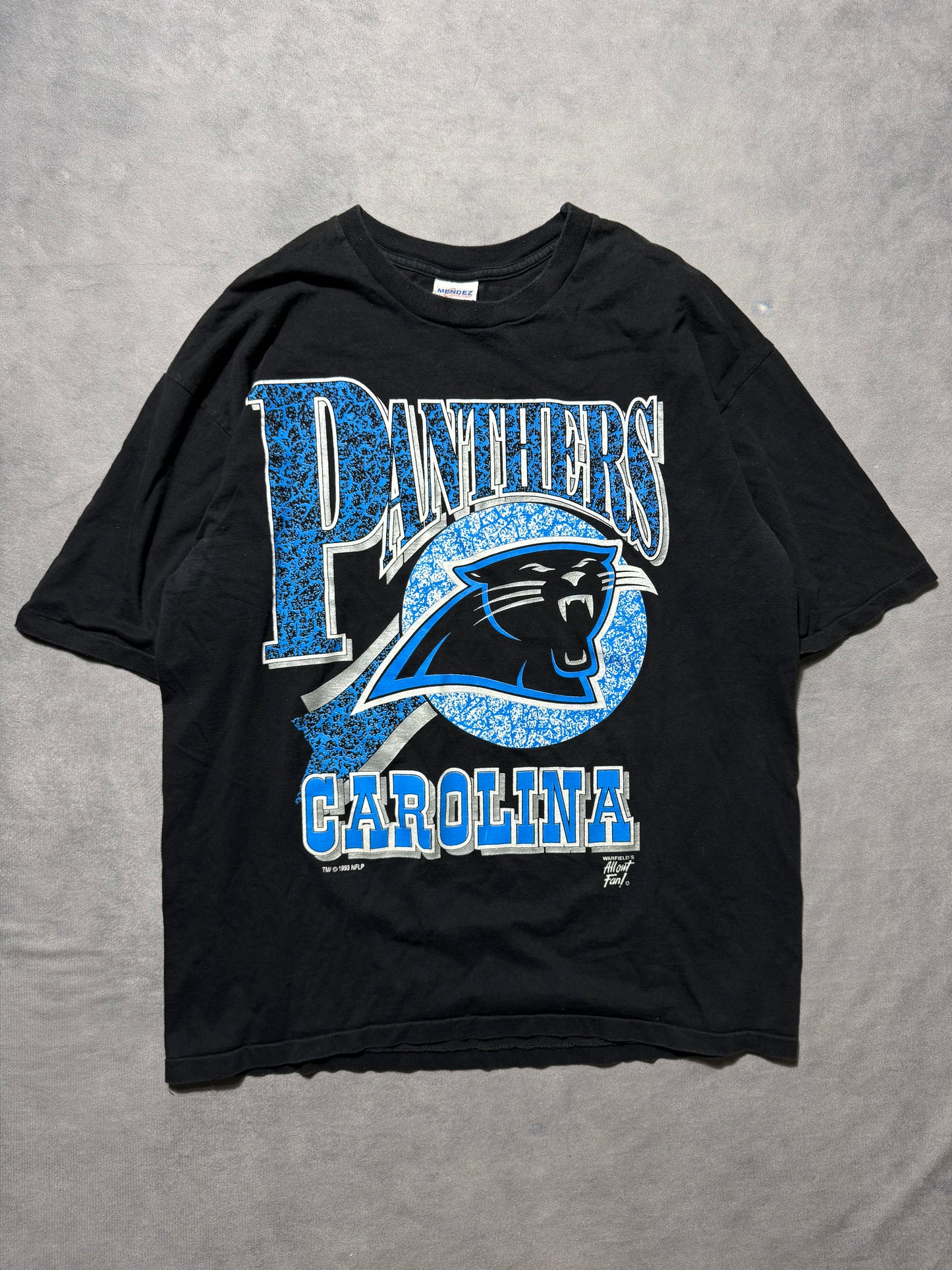 1993 Carolina Panthers Vintage Black Big Spellout Western Font NFL Tee (Large)