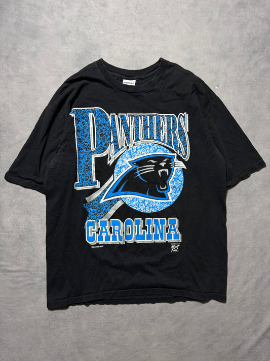 1993 Carolina Panthers Vintage Black Big Spellout Western Font NFL Tee (Large)