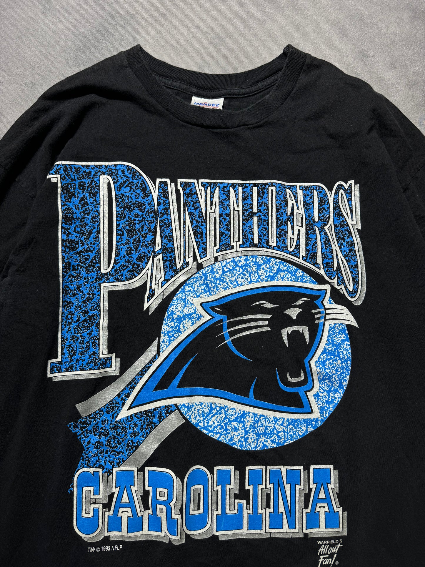1993 Carolina Panthers Vintage Black Big Spellout Western Font NFL Tee (Large)