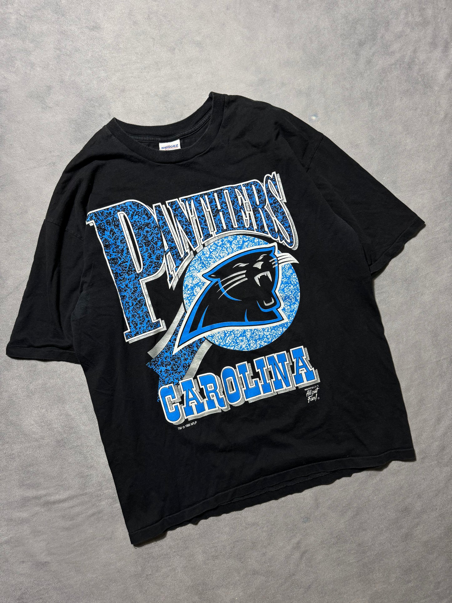 1993 Carolina Panthers Vintage Black Big Spellout Western Font NFL Tee (Large)