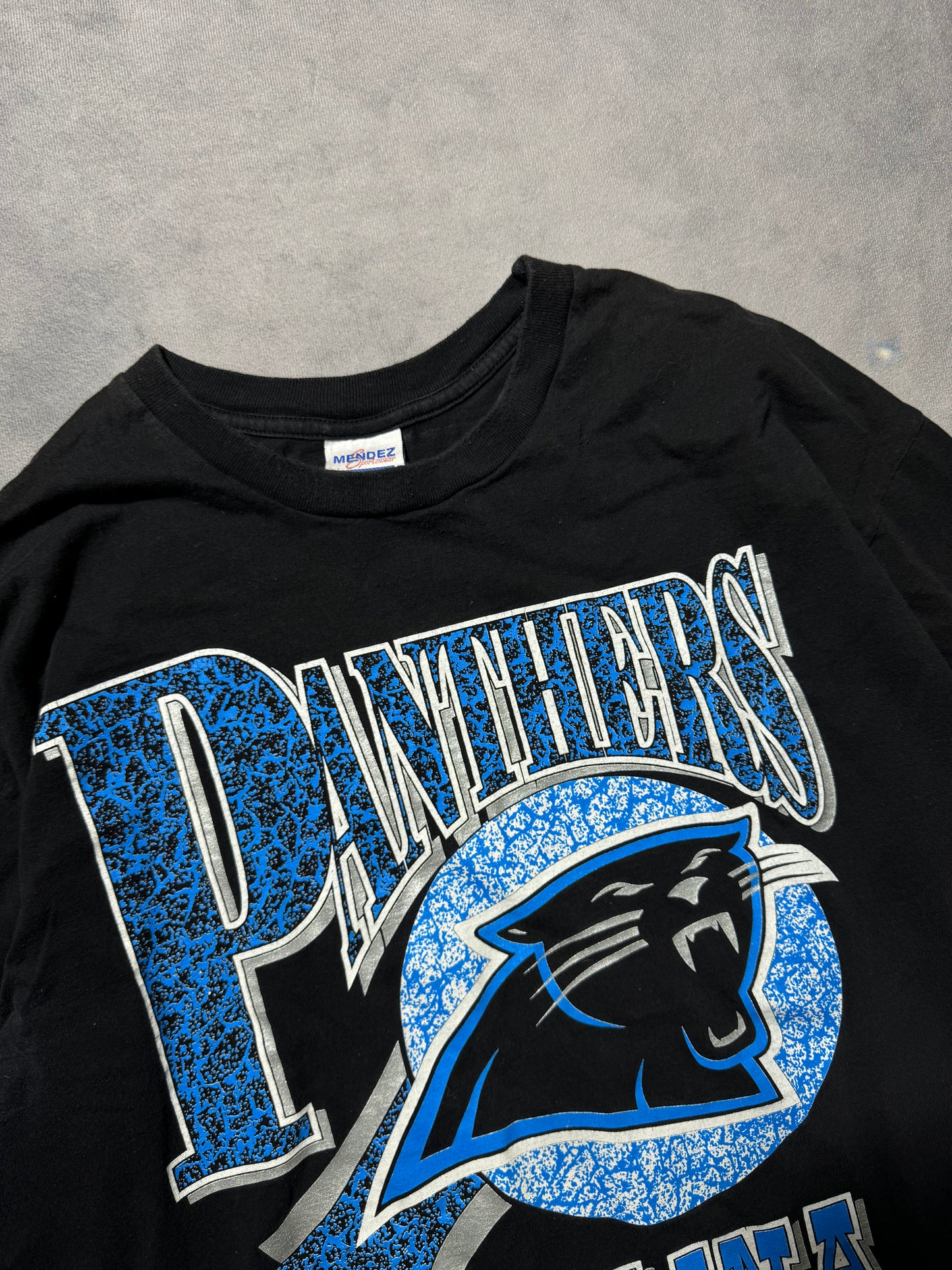 1993 Carolina Panthers Vintage Black Big Spellout Western Font NFL Tee (Large)
