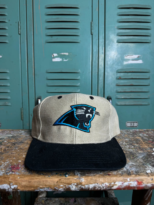 90’s Carolina Panthers Vintage Tan Canvas Logo 7 Snapback Hat (OSFA)