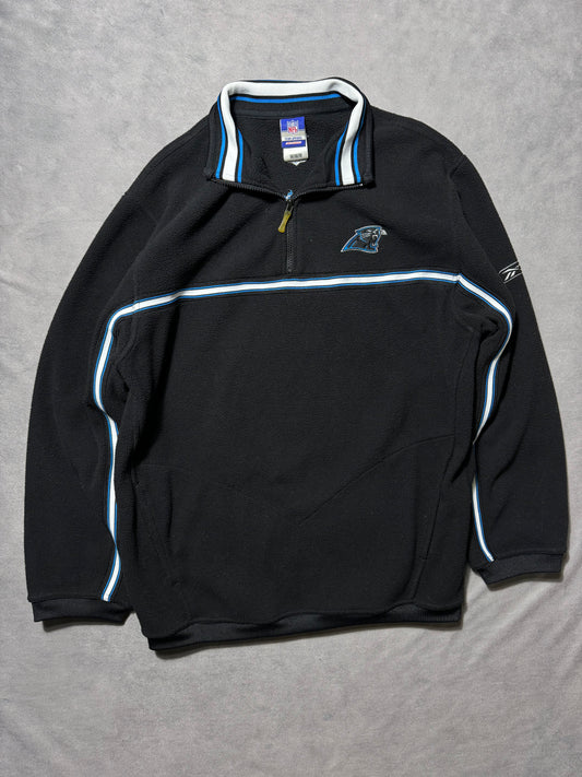 00’s Carolina Panthers Vintage Black Reebok Embroidered Quarter Zip NFL Fleece Pullover (Medium)