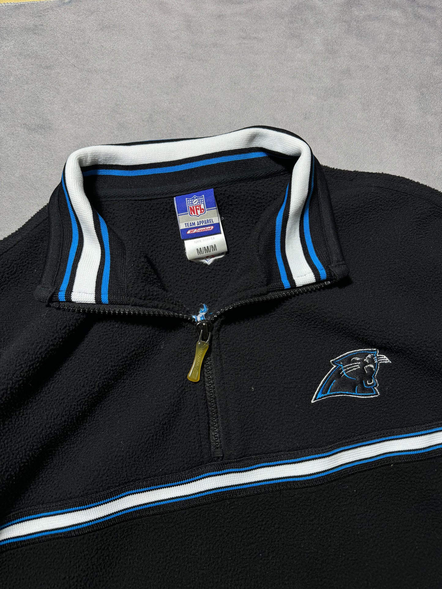 00’s Carolina Panthers Vintage Black Reebok Embroidered Quarter Zip NFL Fleece Pullover (Medium)