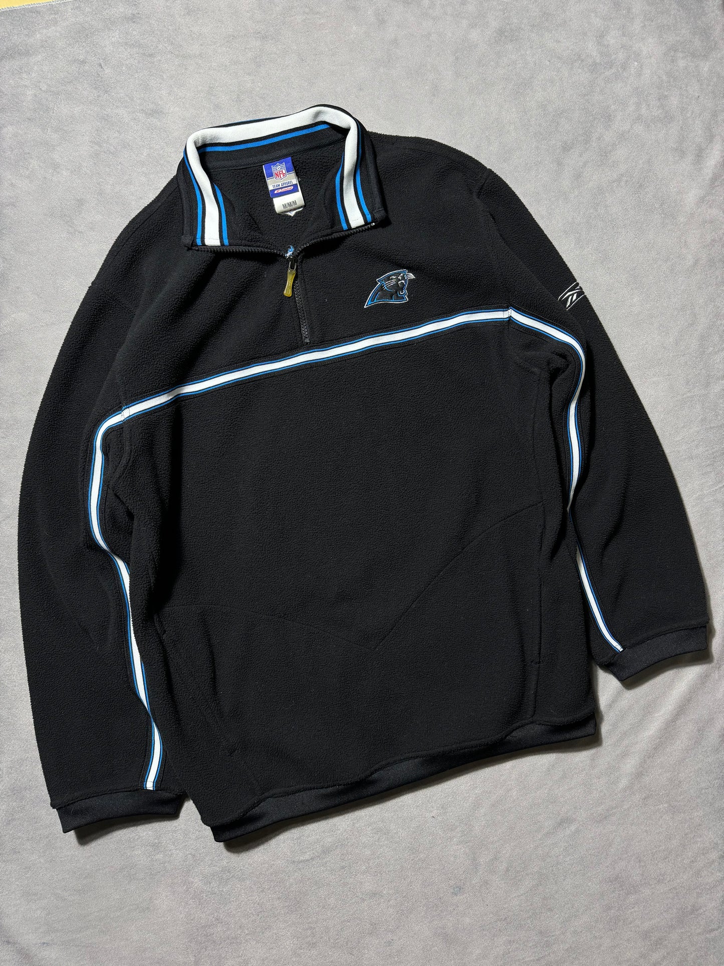 00’s Carolina Panthers Vintage Black Reebok Embroidered Quarter Zip NFL Fleece Pullover (Medium)