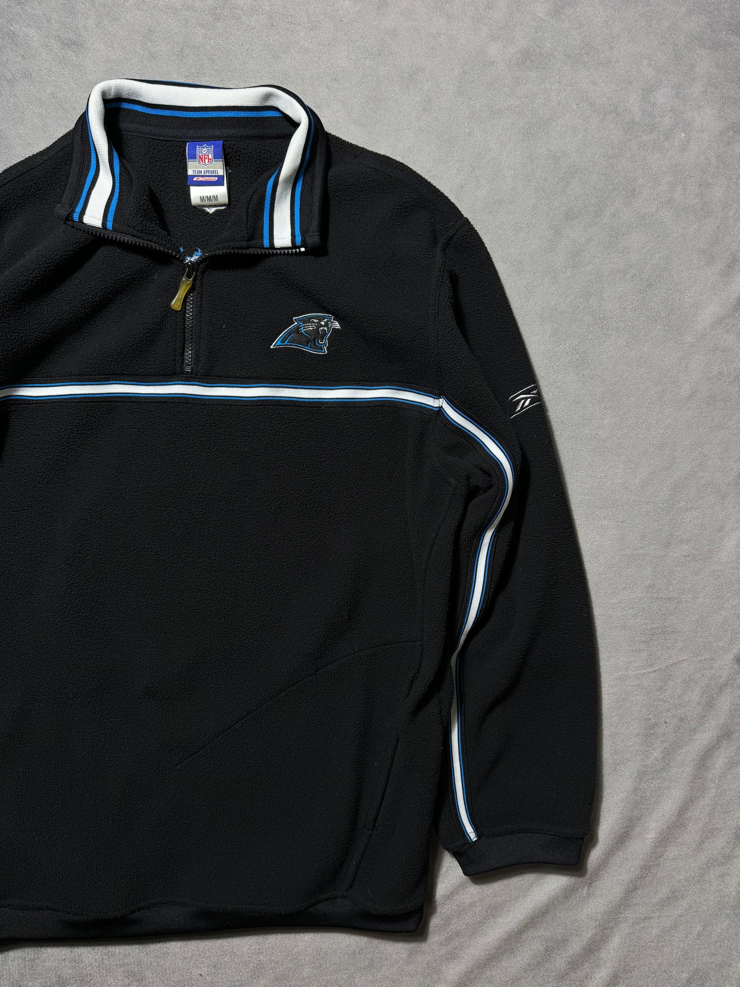 00’s Carolina Panthers Vintage Black Reebok Embroidered Quarter Zip NFL Fleece Pullover (Medium)