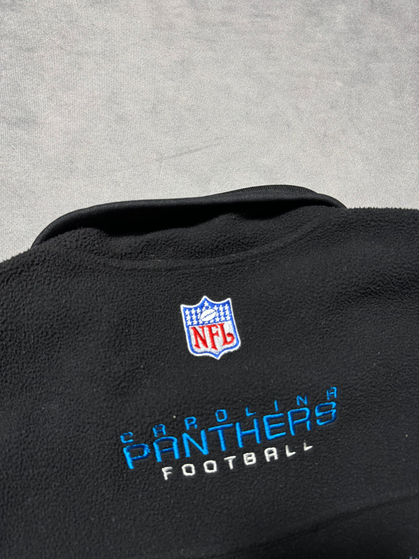 00’s Carolina Panthers Vintage Black Reebok Embroidered Quarter Zip NFL Fleece Pullover (Medium)