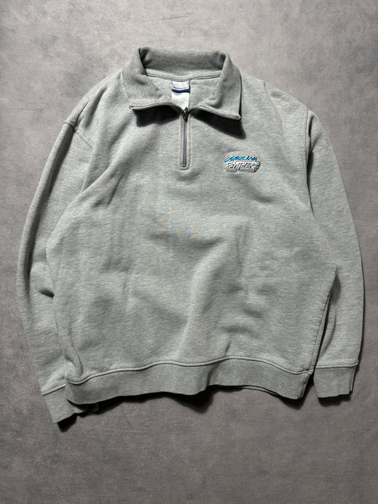 00’s Carolina Panthers Vintage Grey Reebok Cat Scratch Font Embroidered Quarter Zip NFL Pullover (Medium)