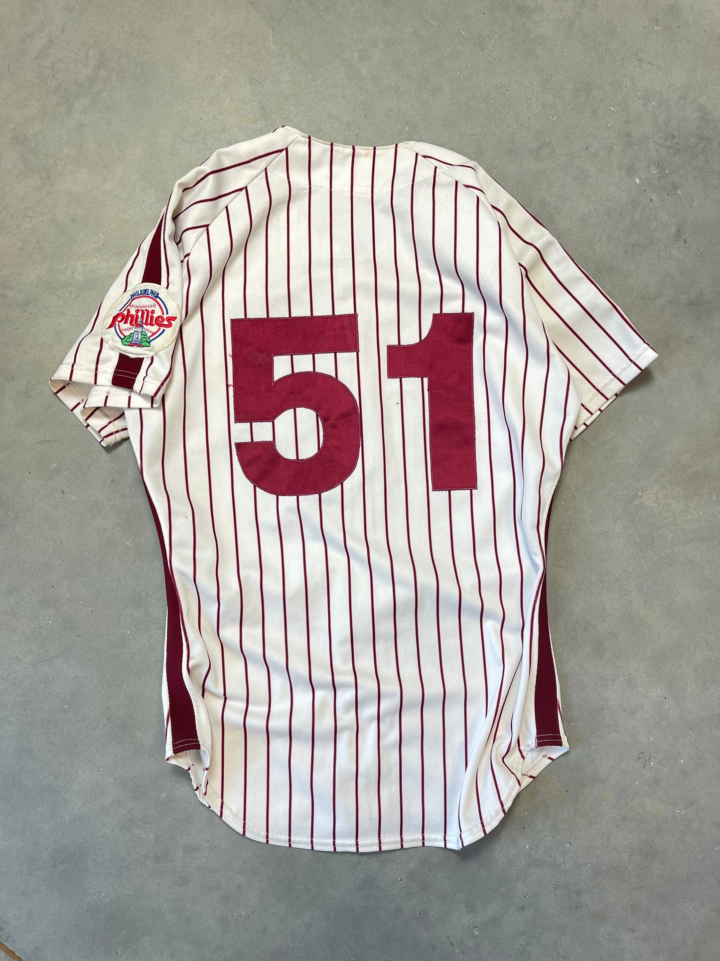 1988 Philadelphia Phillies Keith Miller Game Worn Rawlings Maroon Pinstriped MLB Jersey (44/Fits Medium)